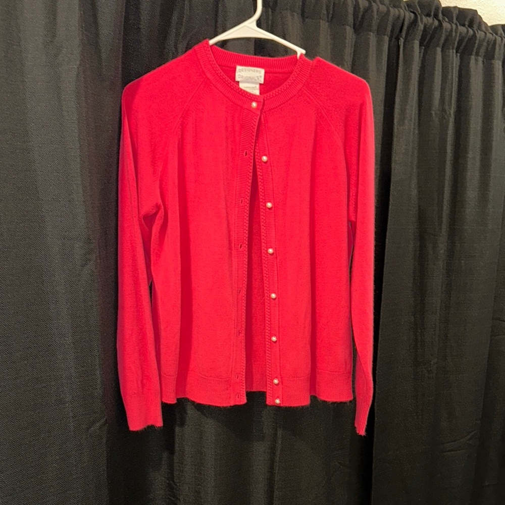 Women's Red Button-Up Sweater